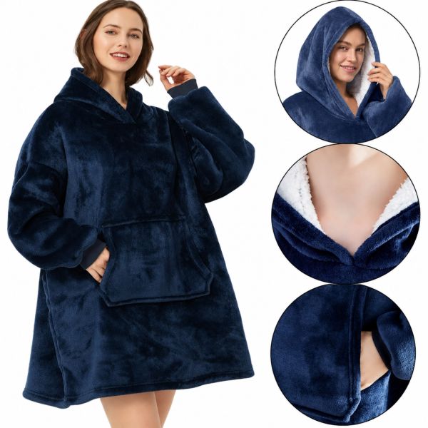 Толстовка-плед з капюшоном Huggle Hoodie Ultra Plush Blanket 2в1 унісекс оверсайз толстовка худі плюшевий плед з рукавами на флісі 74х110 см синя