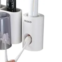 Настенный держатель зубных щеток Ecoco XL-154 с автоматическим дозатором зубной пасты + 4 стакана, Диспенсер органайзер для хранения принадлежностей