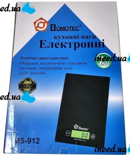 Кухонные электронные весы Domotec MS-912 от 1 гр до 7 кг, Прямоугольные сенсорные весы MX-402 с плоской платформой для взвешивания продуктов Белые