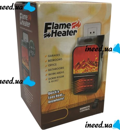 Портативный мини обогреватель с имитацией пламени Flame Heater W-012 с LCD экраном 800W в розетку, Тепловентилятор камин с пультом 800Вт Черный