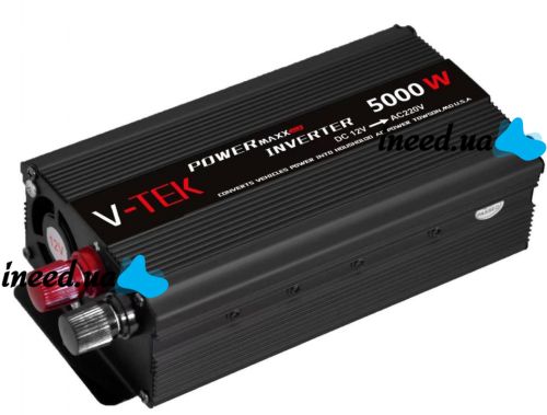 Автомобильный инвертор V-TEK PowerMaxx SSK-5000W 12V-220V от прикуривателя и аккумулятора, Авто преобразователь напряжения тока 12В 5000Вт, Черный