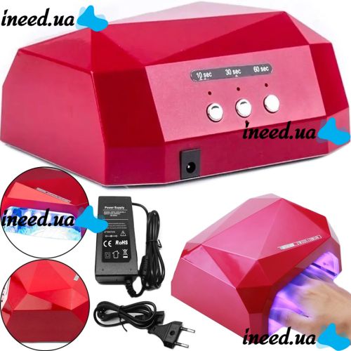 УФ лампа Beauty nail Diamond D-058 CCF + LED 36W для маникюра и педикюра Гибридная лампа для сушки ногтей, гель лака 36Вт с таймером Розовая