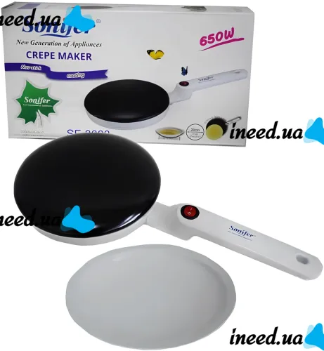 Submersible Pancake Maker Sonifer Crepe Maker SF-3034 650W Electric Pancake Pan 20 cm Electric Pancake Maker with non-stick Coating White