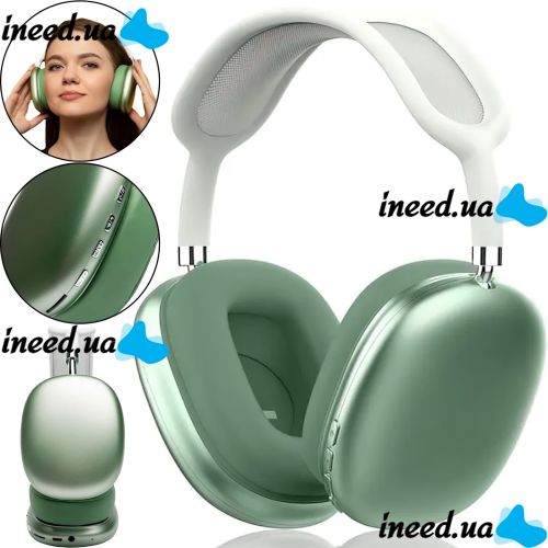 Накладные беспроводные наушники Bluetooth Macaron P9 Max с Aux, Полноразмерные блютуз стереонаушники со слотом карты памяти MicroSD, TF Card Зеленые