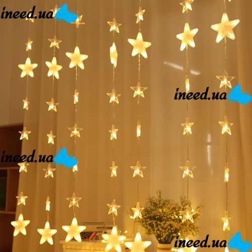 Внутренняя гирлянда штора Звездопад XMAS Теплый белый 3Х1.8 м 120 LED диодов WW новогодняя светодиодная занавес на окно дома 3мх1.8м от сети 220V