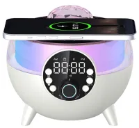 Настольная смарт колонка проектор RGB Starry Sky BT-2203 с диско шаром и беспроводной зарядкой Аккумуляторный Bluetooth ночник с подсветкой ZQS2226