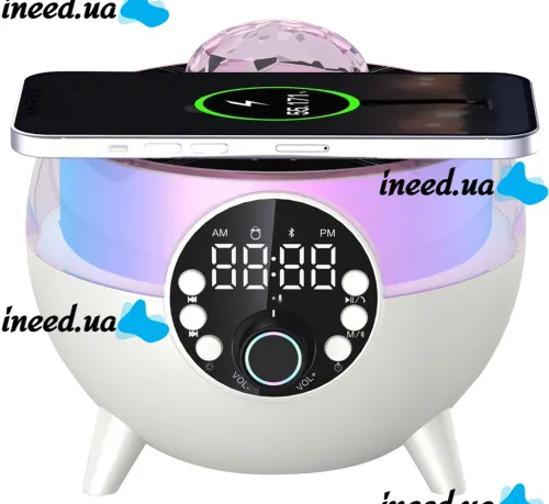 Настольная смарт колонка проектор RGB Starry Sky BT-2203 с диско шаром и беспроводной зарядкой Аккумуляторный Bluetooth ночник с подсветкой ZQS2226