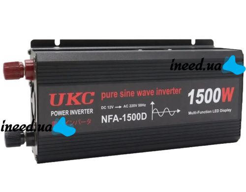 Автомобильный преобразователь инвертор UKC NFA-1500D 12V-220V с чистой синусоидой 1500W, Автопреобразователь напряжения тока AC/DC от аккумулятора