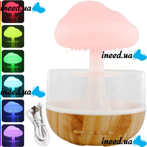 Rechargeable Humidifier Night Light Mushroom Cloud Rain Humidifier 300 ml Desktop Aroma Diffuser with Rain Effect and RGB LED Backlight USB