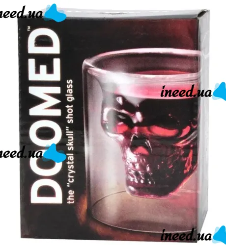Стеклянная стопка для виски Doomed Череп с двойным дном 70мл для алкоголя 3D стакан рюмка для алкогольных напитков с двойными стенками в форме черепа