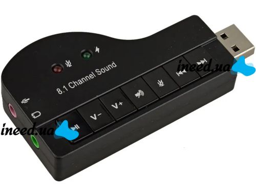 Зовнішня звукова карта USB 8.1 Piano зовнішній звуковий адаптер для ноутбука і ПК комп'ютера, Аудіокарта юсб з кнопками управління 8.3х4.3 см