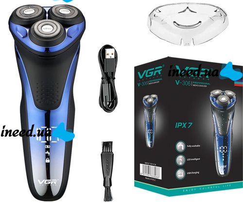 Rechargeable Men's Electric Shaver VGR V-306, Wireless Waterproof Rotary Electric Shaver for Wet and Dry Shaving