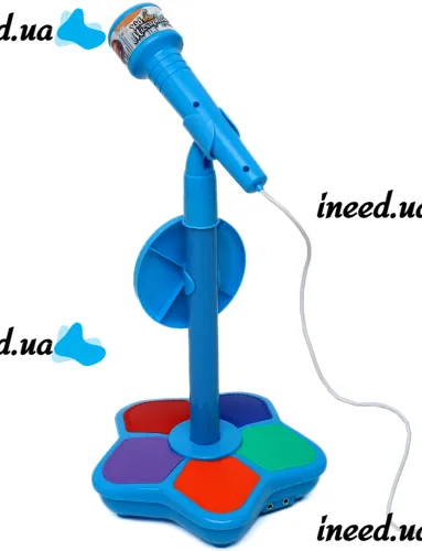 Детский микрофон Kid Star Microphone 5350A на регулируемой стойке с подсветкой, караоке со звуковыми эффектами и МР3 для детей от 3-х лет Голубое