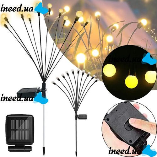 Уличный садовый светильник Solar Sunari Lamp FLS-89 Светлячок 10 LED на солнечной батарее теплый белый, Ландшафтный фонарь 72 см для сада