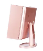 Cosmetic Triple Mirror with Touch Button Superstar Magnifying Mirror JN-817 3 in 1 with Magnification, Folding Mirror with LED Backlight Pink