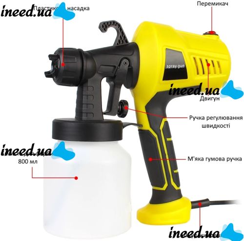Электрический краскораспылитель краски Electric Paint Sprayer 500W ручной прибор пульверизатор, распылитель 800 мл краскопульт 3 степени распыления