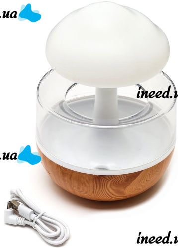Rechargeable Humidifier Night Light Mushroom Cloud Rain Humidifier 300 ml Desktop Aroma Diffuser with Rain Effect and RGB LED Backlight USB