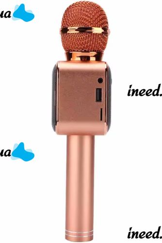 Беспроводной микрофон караоке Wster WS-1818 Bluetooth USB AUX FM со встроенной колонкой и функцией изменения голоса на аккумуляторе в чехле Розовый