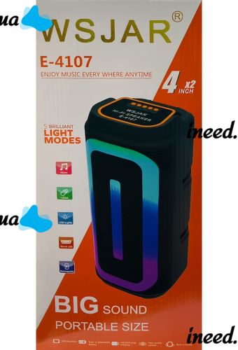 Портативная Bluetooth колонка WSJAR E-4107 20W беспроводной блютуз динамик, аккумуляторная акустическая система c RGB LED подсветкой USB MS-3627BT