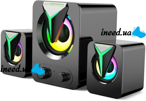 Музыкальные компьютерные колонки Hotmai Speaker FT-25-2.1 с RGB подсветкой для ПК, Акустическая система с сабвуфером и сателлитами 9W USB 3.5мм FT-25