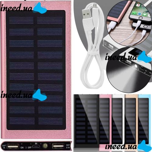 Портативное зарядное батарея Power Bank Solar Water Cube 20000 mAh с солнечной панелью, Внешний аккумулятор повербанк USB 2,1А 20000мАч с фонариком