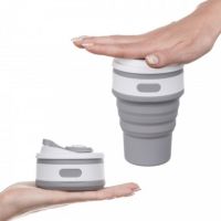 Складная силиконовая термо чашка Collapsible SL-100 350 мл, Силиконовый складной стакан трансформер с крышкой Silicon Magic Cup с пластиковым ободком