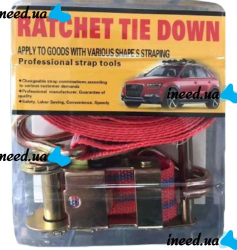 Страховочный стяжной ремень трос Ratchet Tie Down 1.5м AND-5 храповым механизмом для крепления груза до 2 тонн, Транспортная лента для стяжки грузов