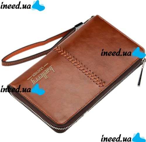 Мужской кошелек клатч Baellerry Leather Model 1 W009 Orange с отделением для телефона, Мужское портмоне на 21 отделений для купюр Оранжевый