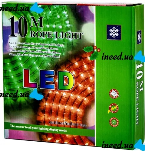 Светодиодная гибкая гирлянда Дюралайт Rope Lights G-38 10 м уличная и внутренняя цветная LED гирлянда с RGB контролером от сети Multicolor 3528