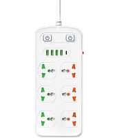 Сетевой фильтр Power Socket AR-CP05 2500W на 6 розеток 4 USB 1 Type-C 2 м удлинитель переноска с выключателем для подключения приборов к сети Белый