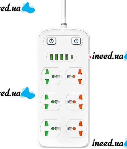 Сетевой фильтр Power Socket AR-CP05 2500W на 6 розеток 4 USB 1 Type-C 2 м удлинитель переноска с выключателем для подключения приборов к сети Белый