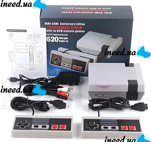 Игровая ретро приставка Dendy Game Anniversary Edition NES 620 игр с двумя джойстиками Детская консоль 8 бит Денди с встроенными играми D1001 Серая