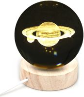 Хрустальный шар-ночник Сатурн 3D Creative Visualization Lamp M-8062S светодиодный LED ночник, стеклянный шар светильник на аккумуляторе от USB 
