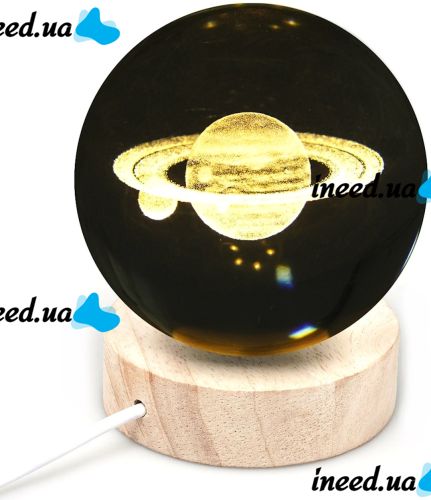 Хрустальный шар-ночник Сатурн 3D Creative Visualization Lamp M-8062S светодиодный LED ночник, стеклянный шар светильник на аккумуляторе от USB 
