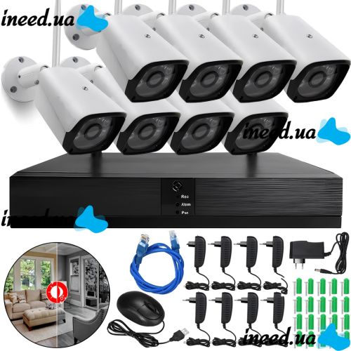 Комплект беспроводного видеонаблюдения видеорегистратор UKC DVR KIT 6678 WiFi набор на 8 уличных камер с датчиком движения для наружного наблюдения