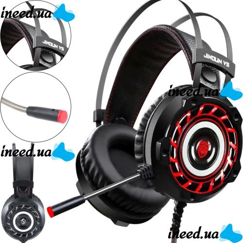 Игровые проводные наушники Jinoun A6 с микрофоном и RGB подсветкой для ПК, Геймерские полноразмерные наушники для компьютера и ноутбука USB AUX