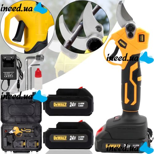 Аккумуляторный секатор DeWalt DCMPP540P1 24V 5AH с 2 аккумуляторам для обрезки веток и деревьев, Беспроводной электросекатор ножницы Деволт в кейсе