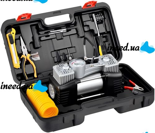 Автомобильный двухцилиндровый компрессор Air Pump 8806 с набором инструмента для подкачки шин 150 PSI воздушный насос от клемм и прикуривателя Bohao