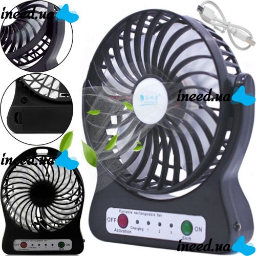 Настольный мини вентилятор Mini Fan XSFS-01 USB с аккумулятором 4.5W Black, портативный охладитель воздуха на подставке с Led фонариком Черный