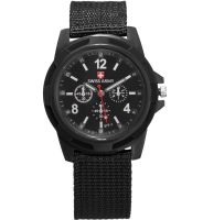 Мужские наручные армейские часы Swiss Army кварцевые часы Quartz на руку с ремешком из нейлона 29 см Черные