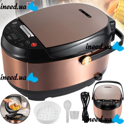 ACKILISS ACL0100 5-Liter Electric Multicooker with 10 Programs, 900W, Steamer and Air Fryer, LED Display, Timer, and Non-Stick Coating