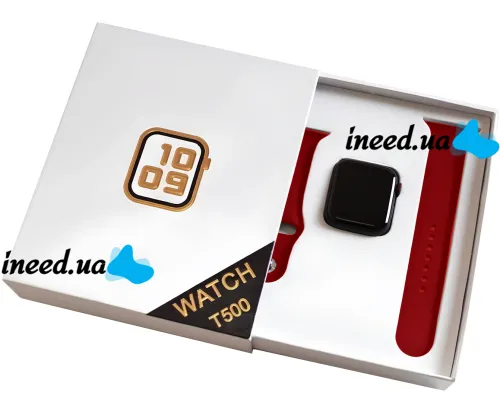 Наручные Смарт часы Smart Watch T500 спортивные с микрофоном, тонометром IP67 Aluminium 44mm Умные часы с функциями фитнеса и здоровья Красные