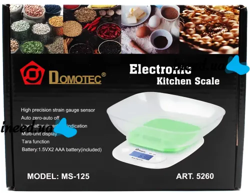 Кухонні електронні ваги Domotec MS-125 Зелені до 7 кг кулінарні ваги з чашею і підсвічуванням для зважування на батарейках Домотек MX-403