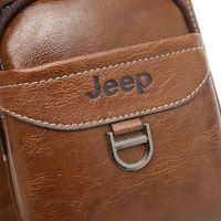 Мужская сумка рюкзак через плечо Jeep Bags 777 38х18 см нагрудная сумка бананка на грудь с отверстием для наушников из искусственной кожи Коричневая