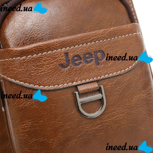 Мужская сумка рюкзак через плечо Jeep Bags 777 38х18 см нагрудная сумка бананка на грудь с отверстием для наушников из искусственной кожи Коричневая