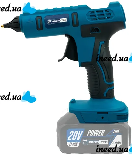 Аккумуляторный клеевой пистолет PROFI-TEC PGG1120V 20V беспроводной термопистолет для горячего силиконового клея 11 мм на 2 аккумулятора Синий