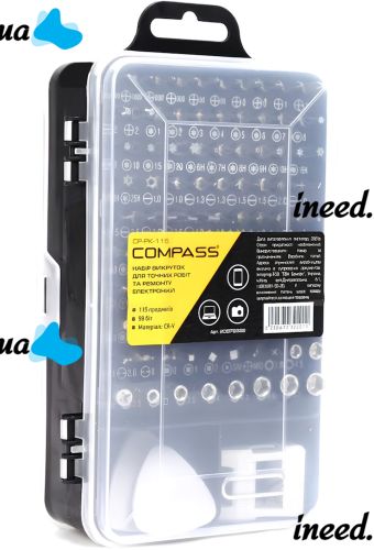 Набор прецизионных отверток и бит Compass CP-PK-115 15 в 1 комплект ручных инструментов для ремонта электроники и точечных работ с насадками в кейсе