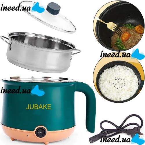 Электрическая рисоварка Rice Cooker JU-551 1.8 л 600 W кастрюля пароварка для жарки и варки с антипригарным покрытием и таймером Зеленая Jubake