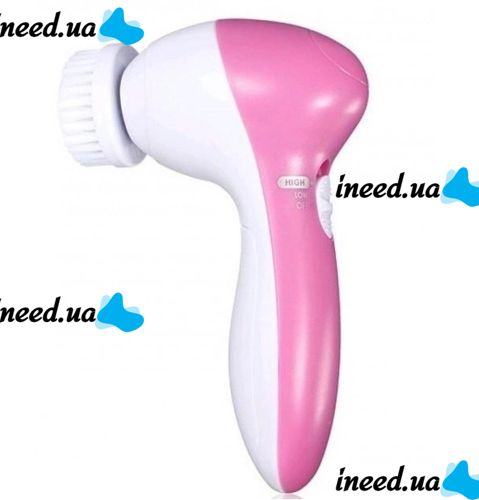 Электрический женский массажер для лица 5 в 1 Multifunction Face Cleaner AE-8782C 5 насадок, Массажная щетка со сменными насадками на батарейках
