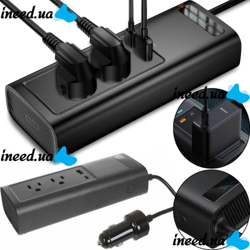 Автомобильный преобразователь напряжения с 12V на 220V Baseus RNBQ-A01 150W инвертор с быстрой зарядкой CN EU 2 розетки type-c USB от прикуривателя